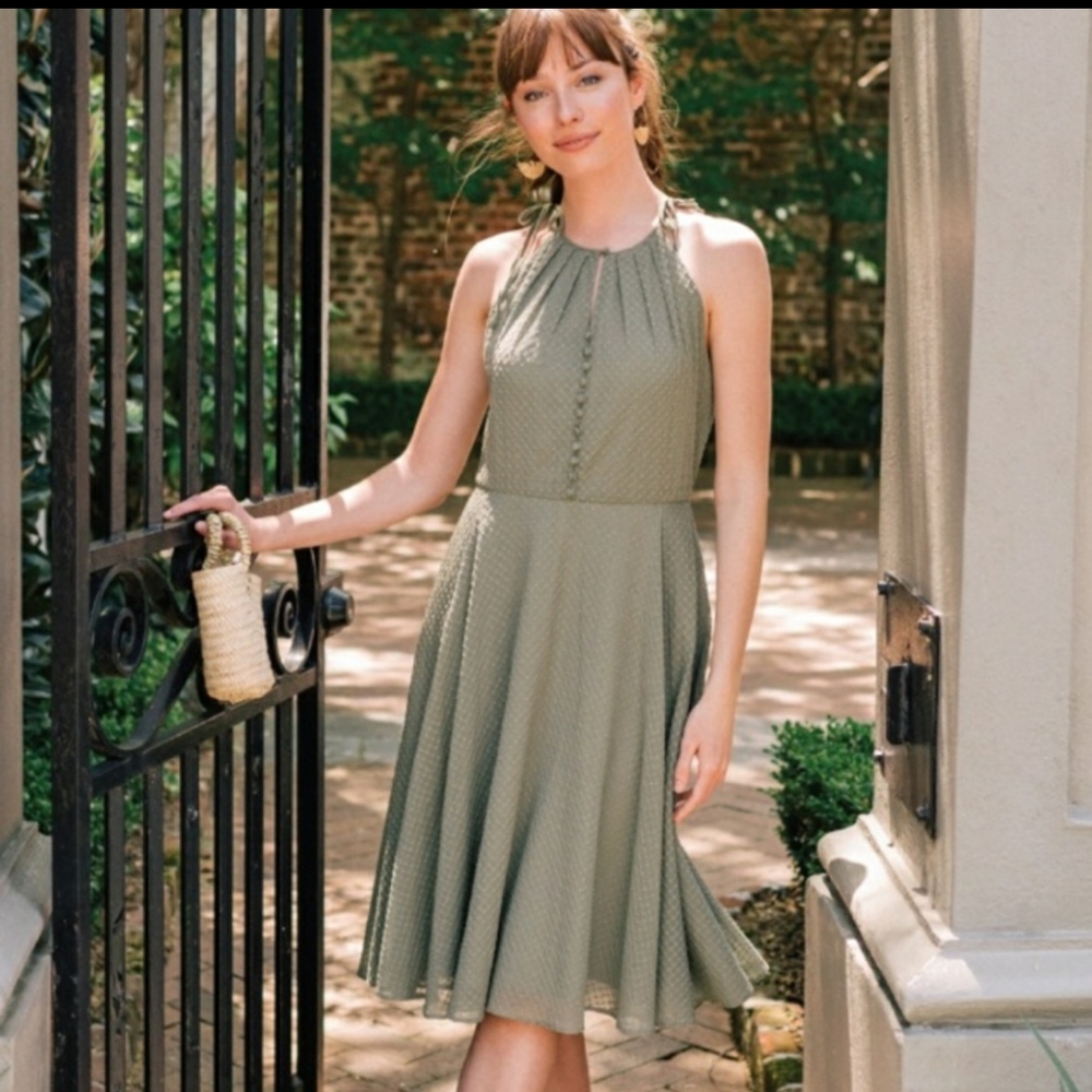 Gal Meets Glam Lenore Shirred Neck A-Line Dress